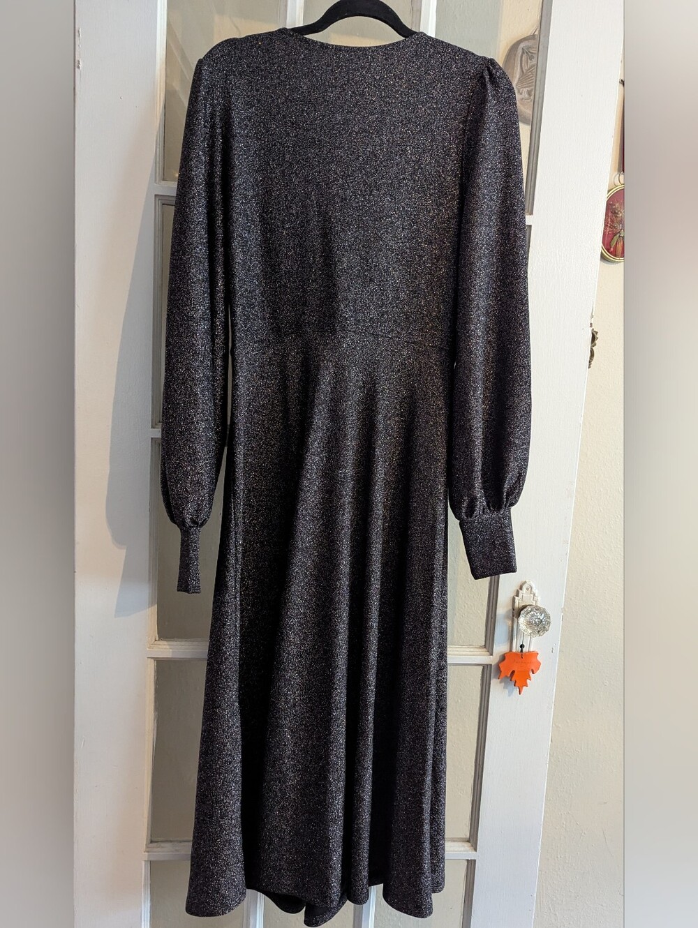 Boden Black Glitter Midi Surplice Dress 10 Large NWOT - Picture 3 of 7